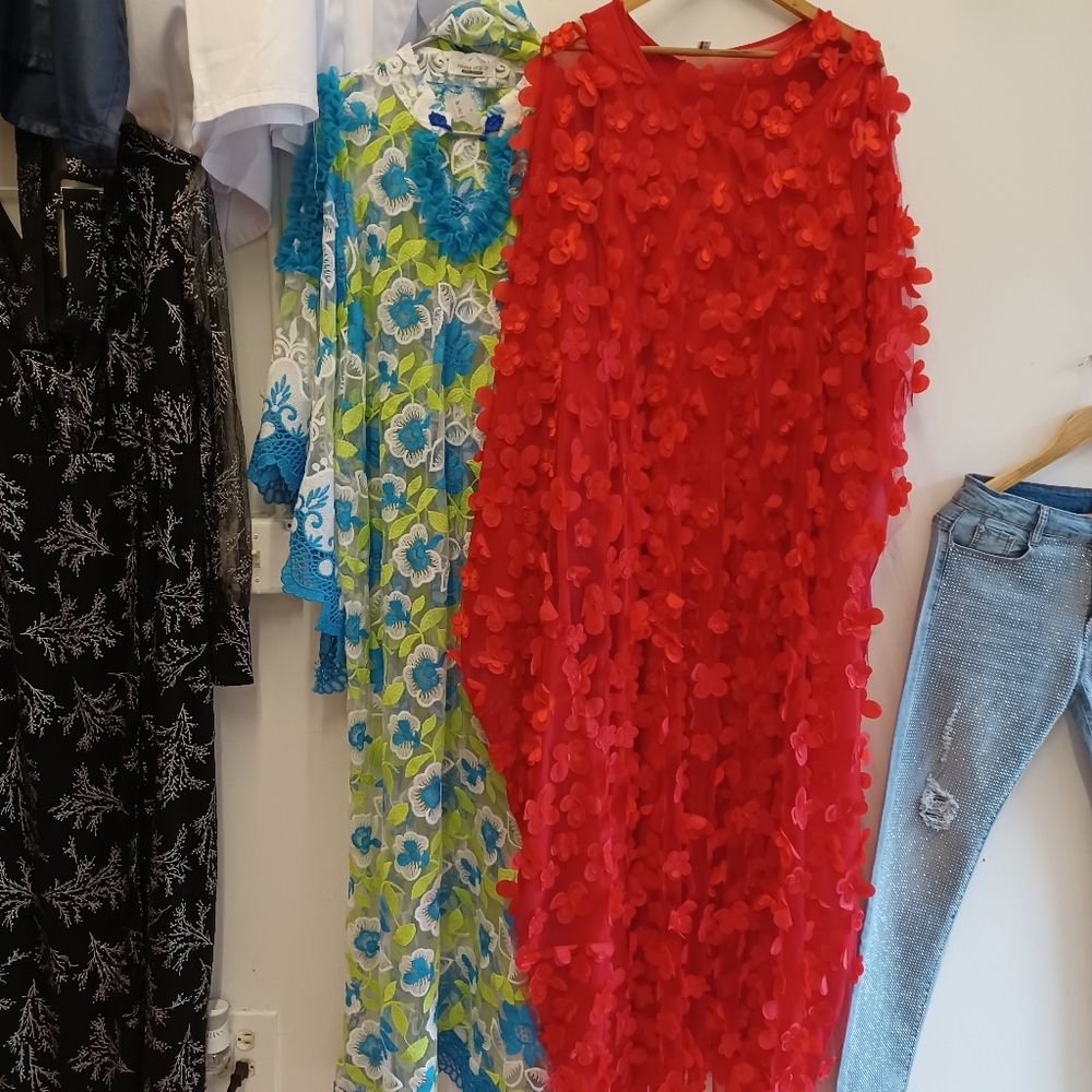 Red custom design flower dress